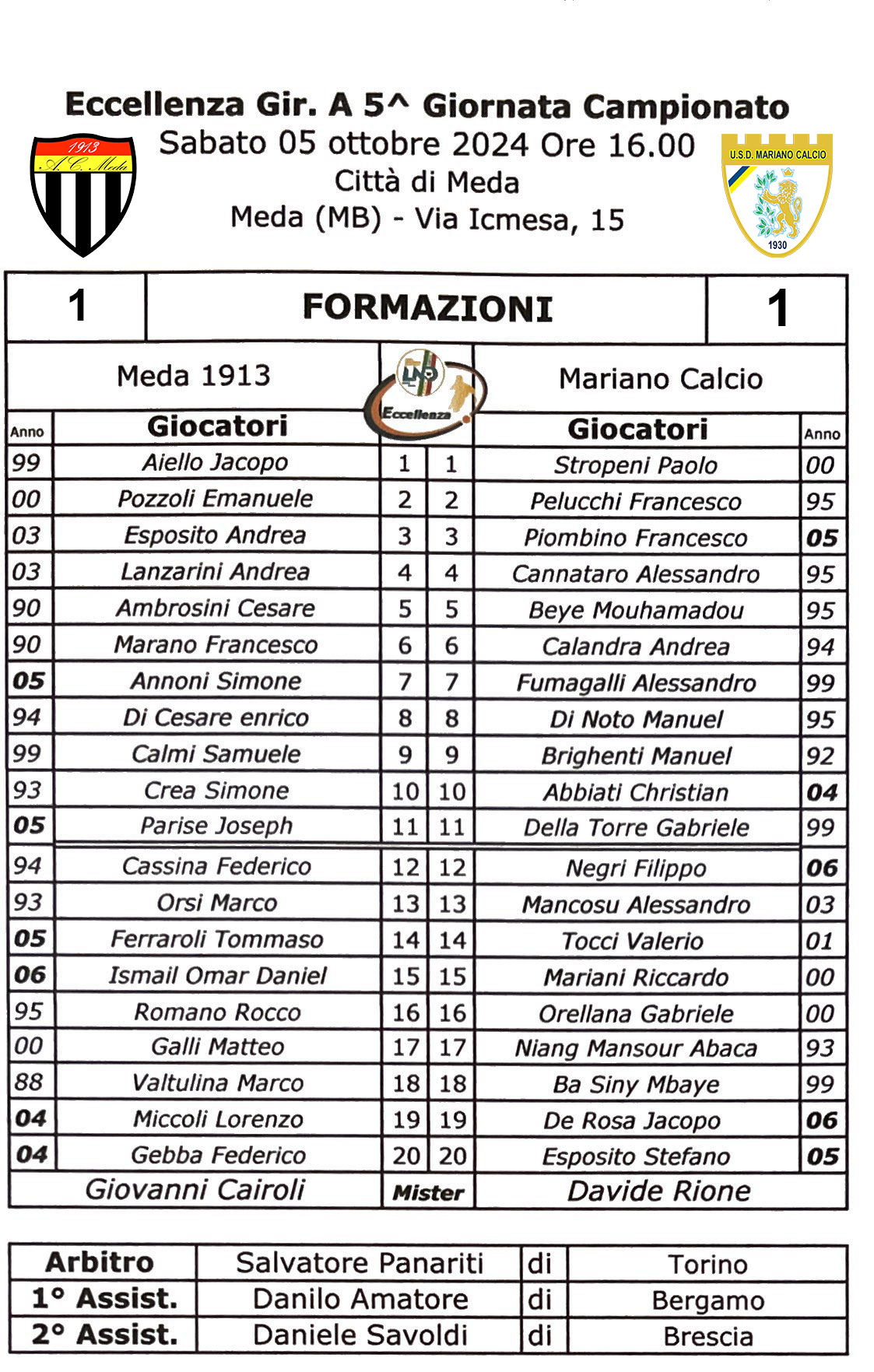 FORMAZIONE DEL 05 10 2024 MEDA MARIANO